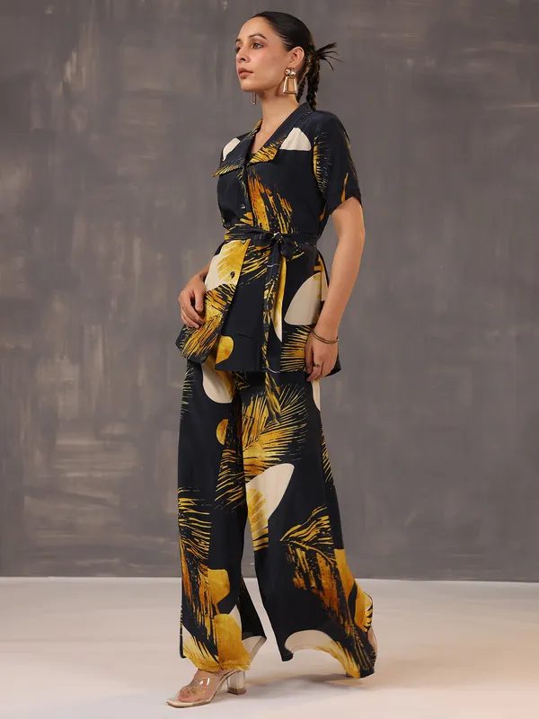 Black printed co ord set in satin
