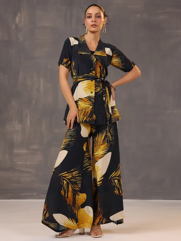 Black printed co ord set in satin