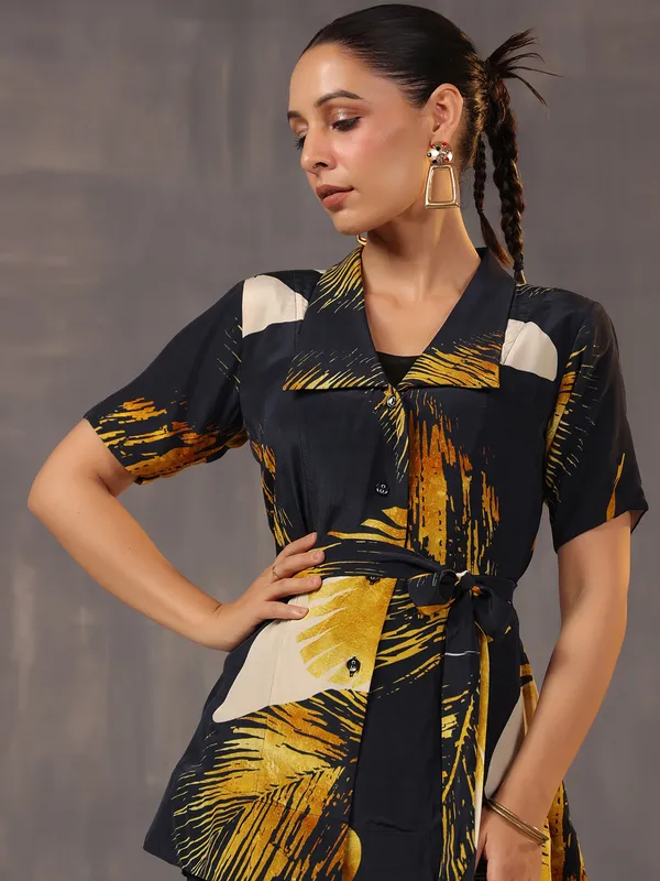 Black printed co ord set in satin