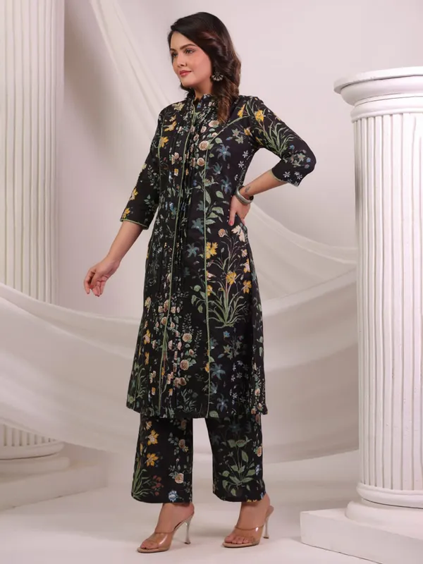 Black printed cotton kurti set for women