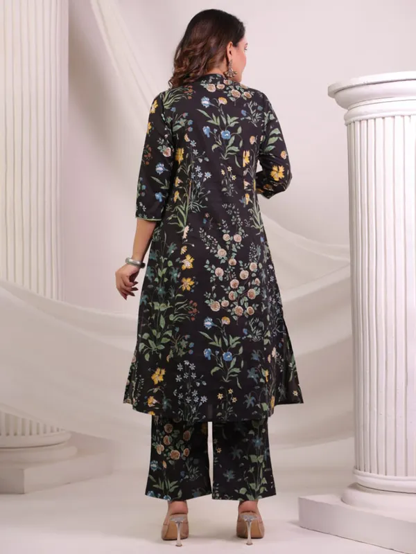 Black printed cotton kurti set for women