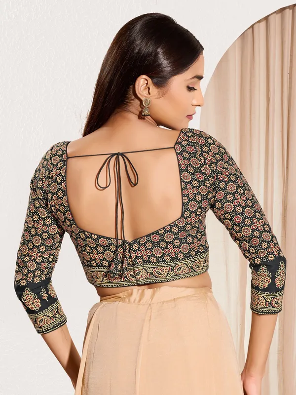 Black printed cotton ready made blouse