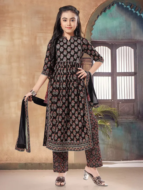 Black printed cotton salwar suit