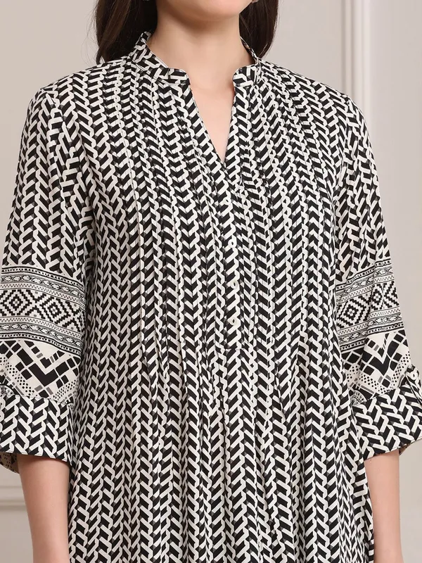 Black printed cotton silk casual kurti