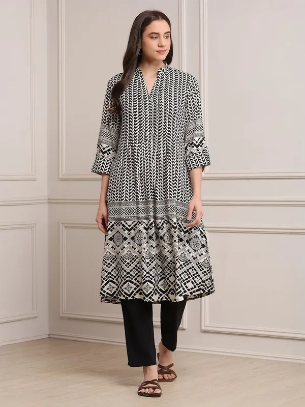 Black printed cotton silk casual kurti