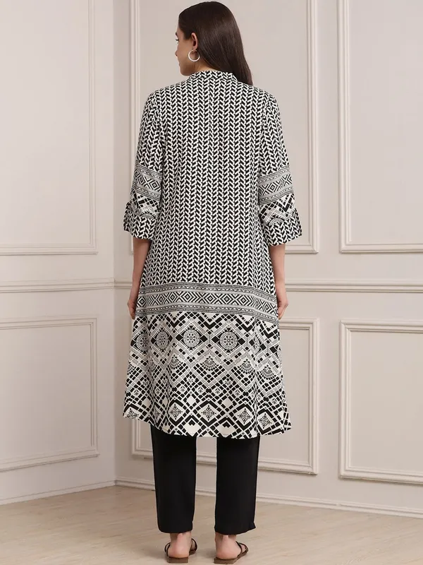 Black printed cotton silk casual kurti