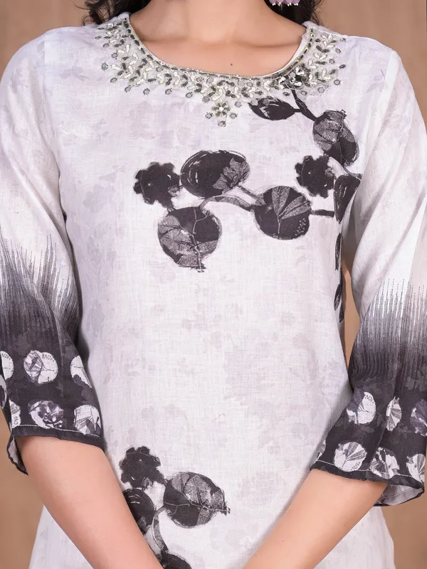 Black printed cotton silk kurti set with dupatta