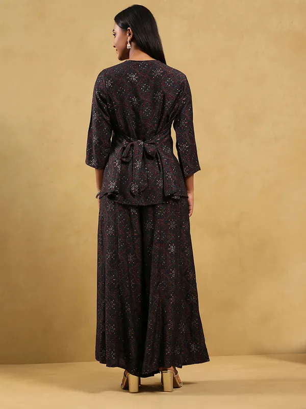 Black printed cotton silk kurti set with palazzo