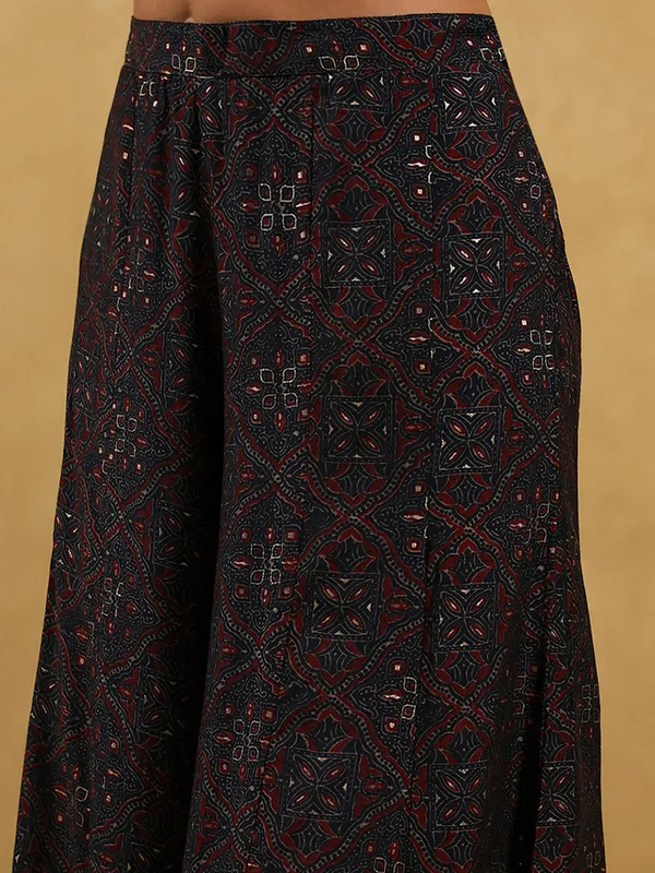 Black printed cotton silk kurti set with palazzo
