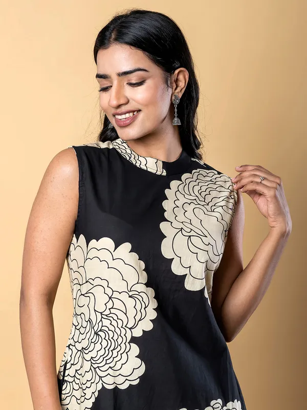 Black printed cotton silk palazzo kurti set
