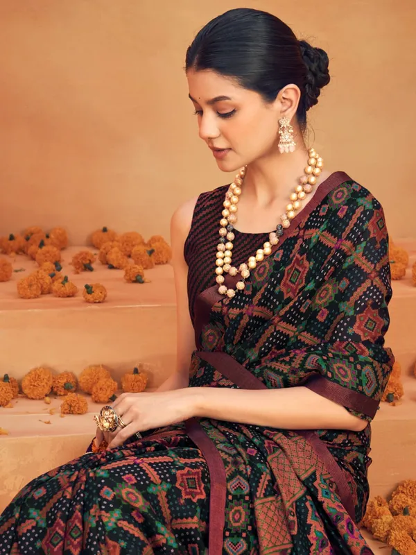 Black printed georgette saree for partywear