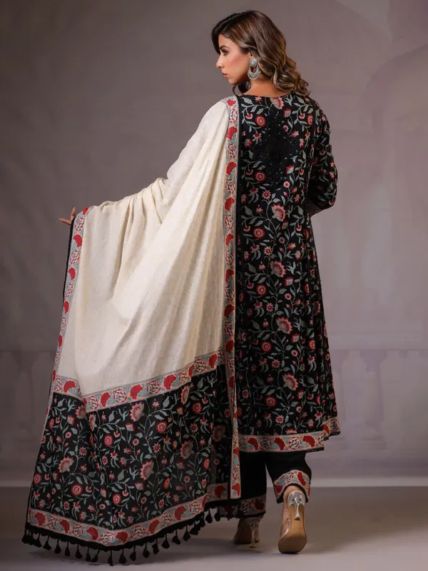 Black printed kurti set for women in cotton silk