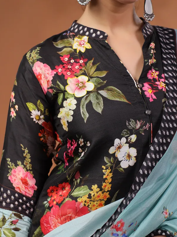 Black printed kurti set in cotton silk