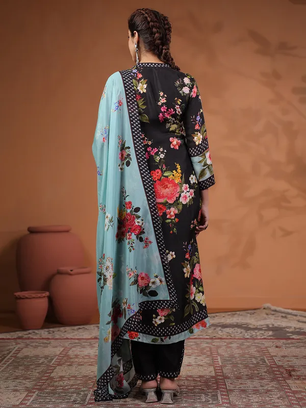 Black printed kurti set in cotton silk
