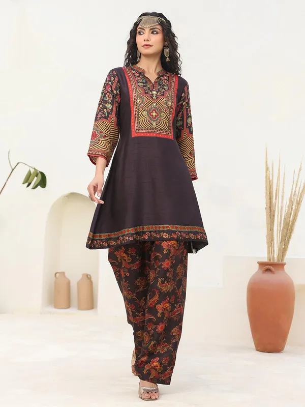 Black printed kurti set in dola silk