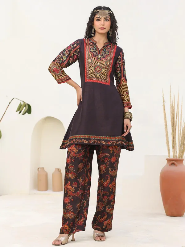 Black printed kurti set in dola silk