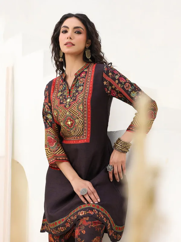 Black printed kurti set in dola silk