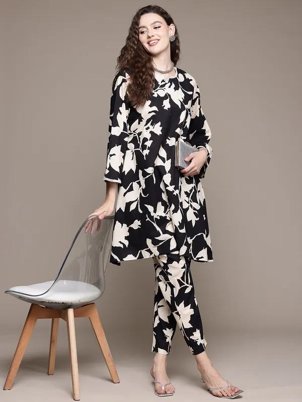 Black printed linen co-ord set
