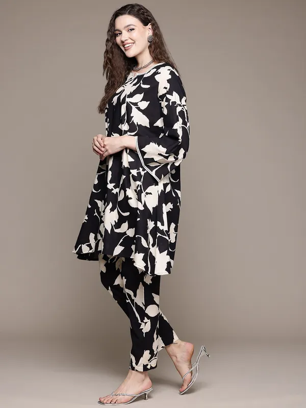 Black printed linen co-ord set