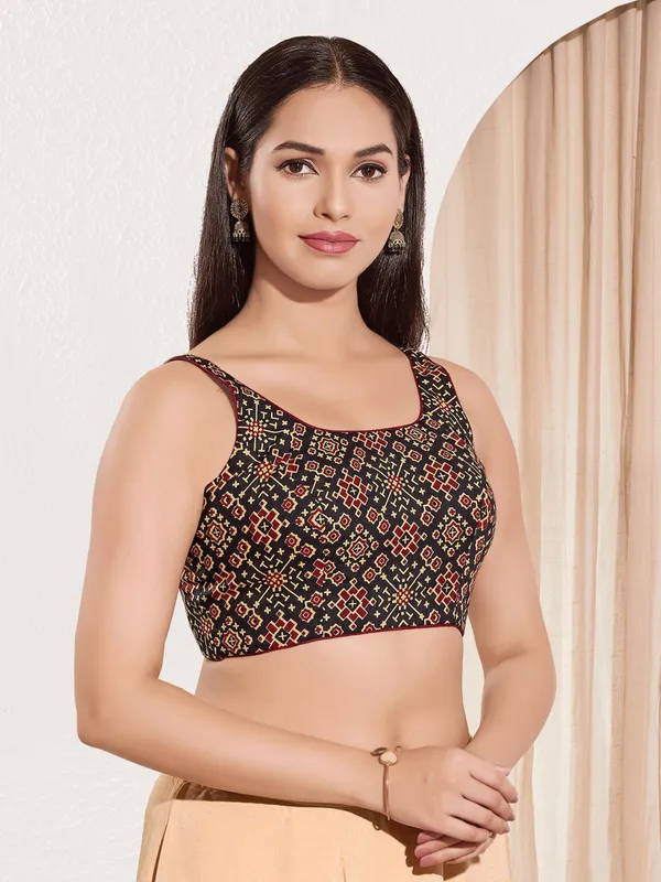 Black printed ready made cotton blouse