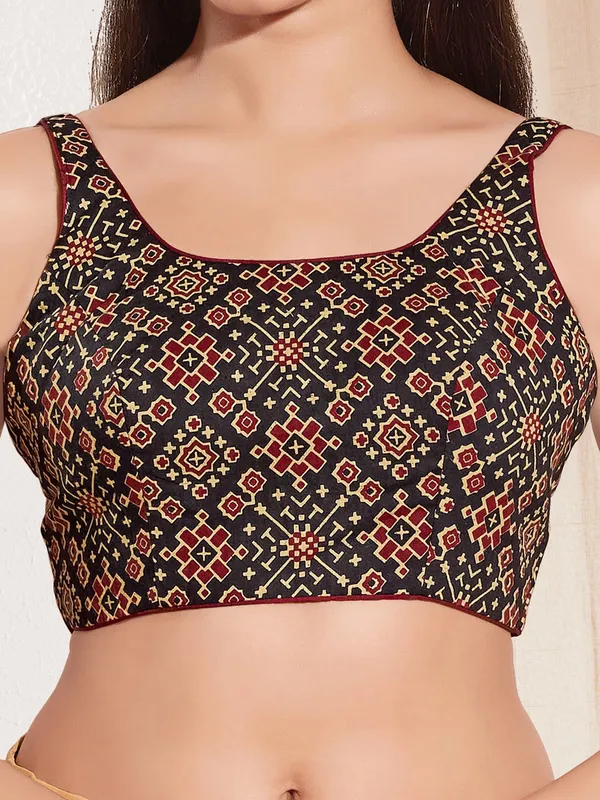 Black printed ready made cotton blouse