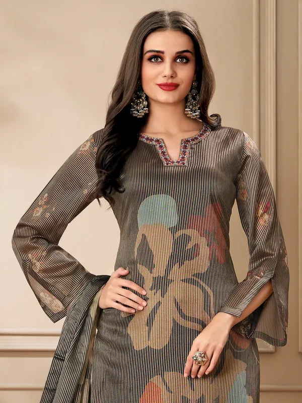 Black printed salwar suit in organza