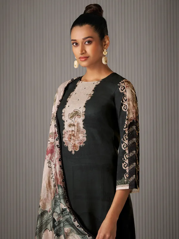 Black printed salwar suit in soft cotton
