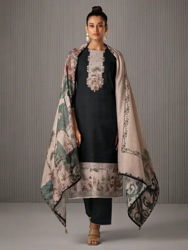 Black printed salwar suit in soft cotton