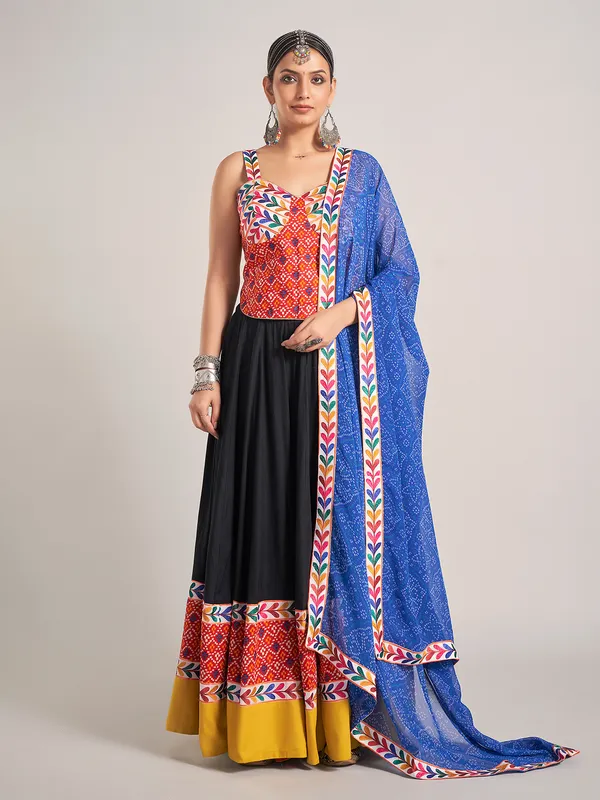 Black printed silk garba nights chaniya choli