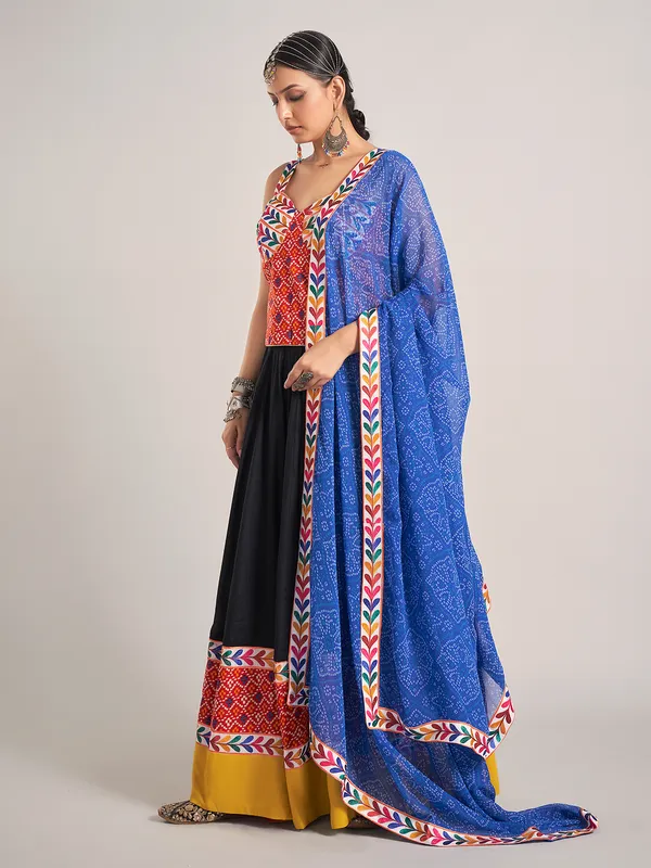 Black printed silk garba nights chaniya choli