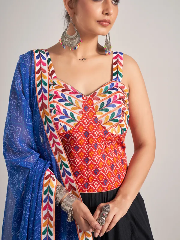 Black printed silk garba nights chaniya choli