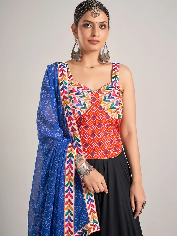 Black printed silk garba nights chaniya choli