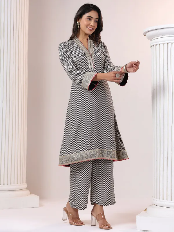Black printed silk kurti suit