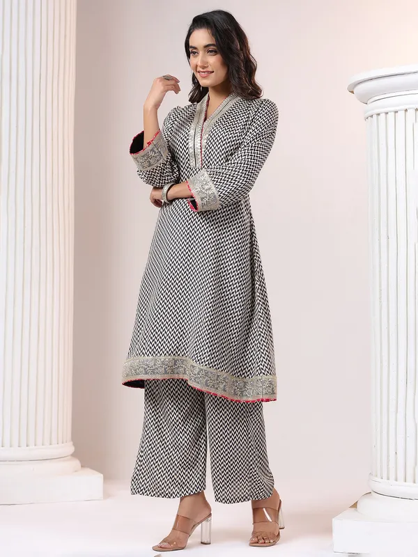 Black printed silk kurti suit