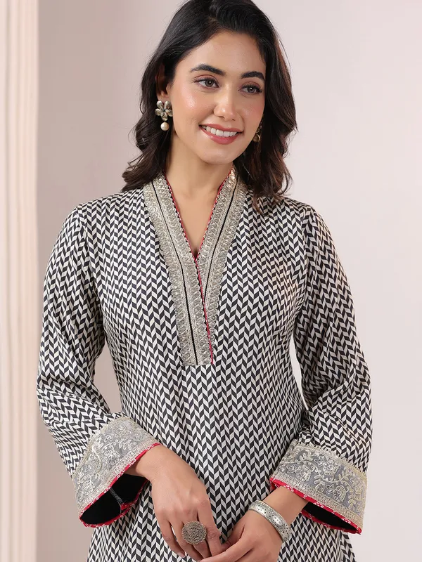 Black printed silk kurti suit