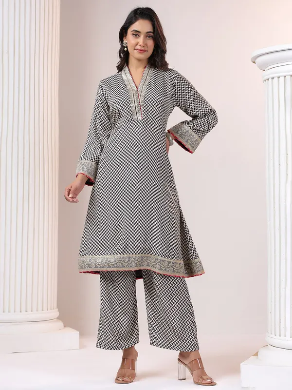 Black printed silk kurti suit