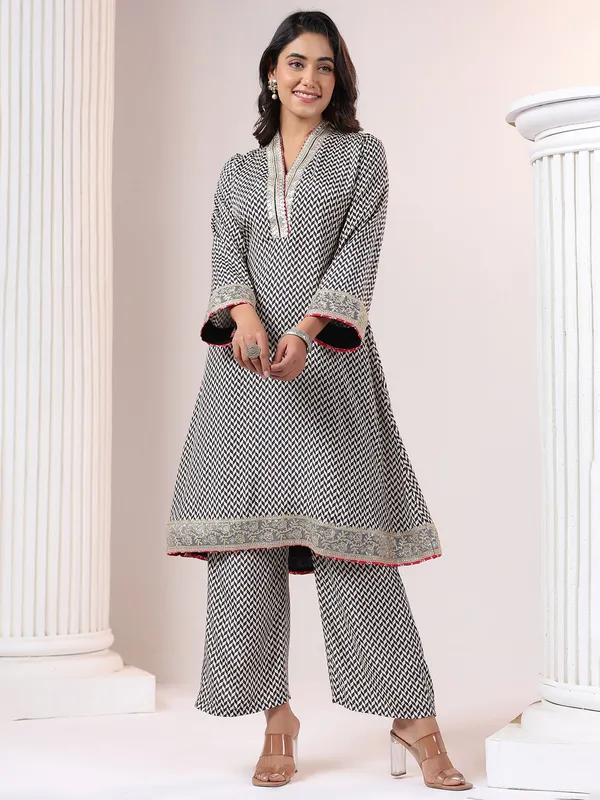 Black printed silk kurti suit