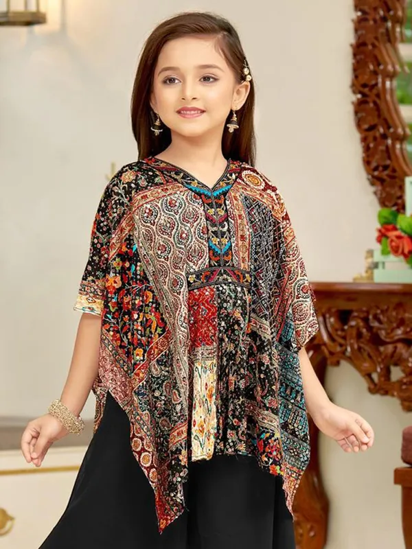 Black printed silk palazzo salwar suit