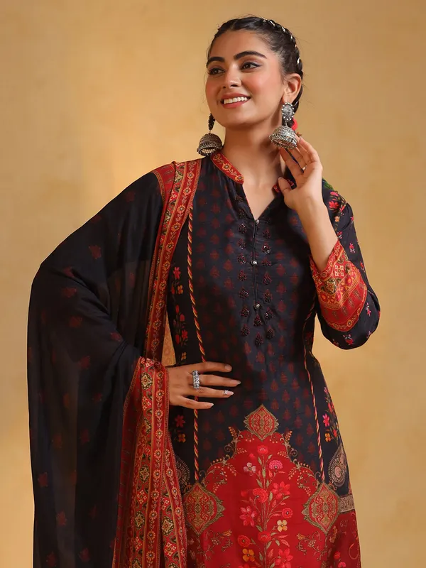 Black printed silk salwar suit for festivals