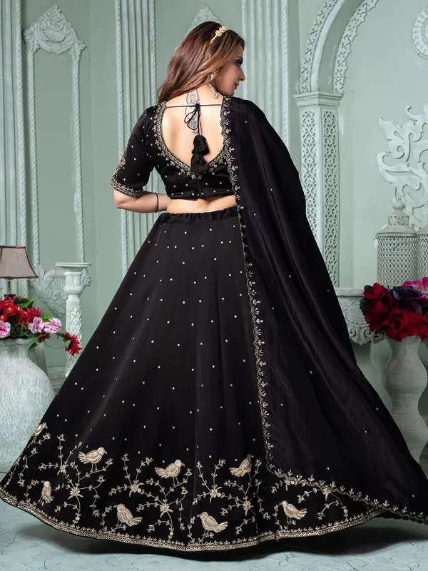 Black raw silk lehenga choli with sweetheart neck