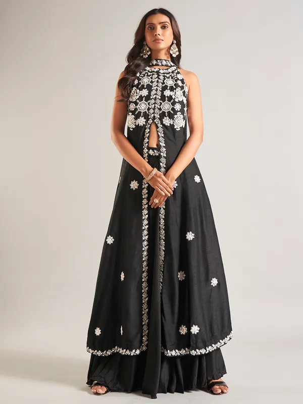 Black raw silk lehenga salwar suit