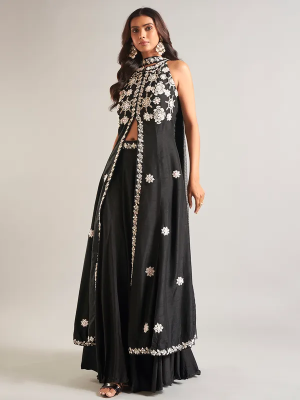 Black raw silk lehenga salwar suit
