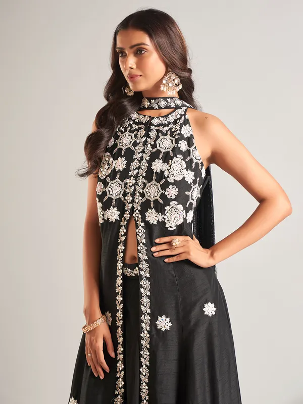 Black raw silk lehenga salwar suit