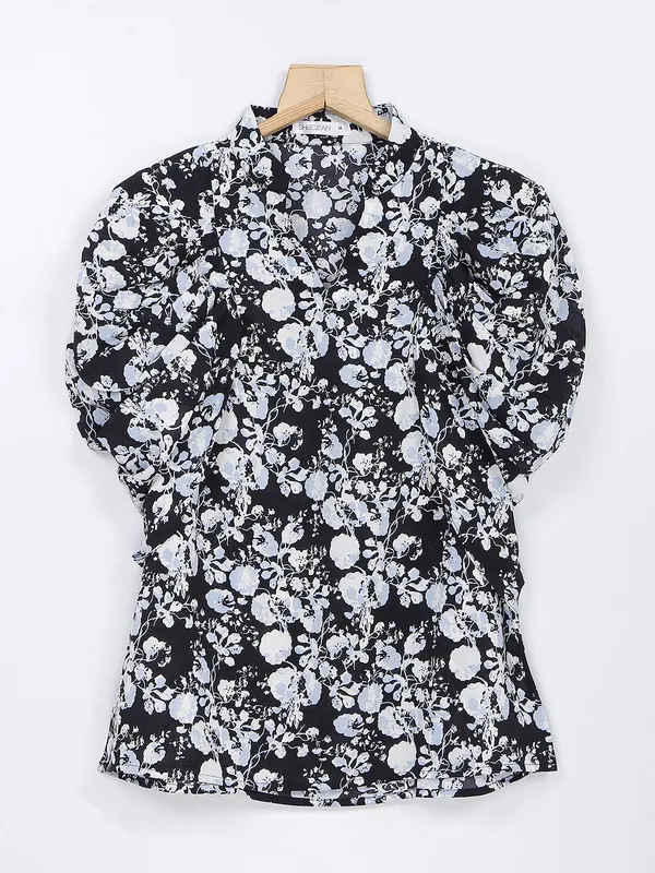 Black rayon cotton printed top