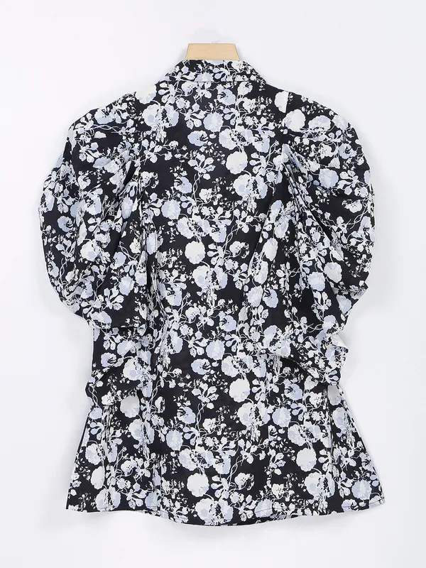 Black rayon cotton printed top