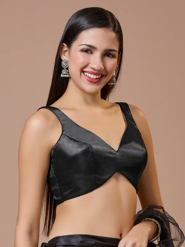 Black ready made blouse in rich silk