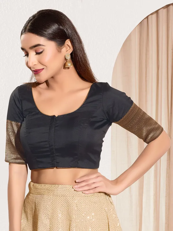 Black ready made blouse in silk in zari weaving for women
