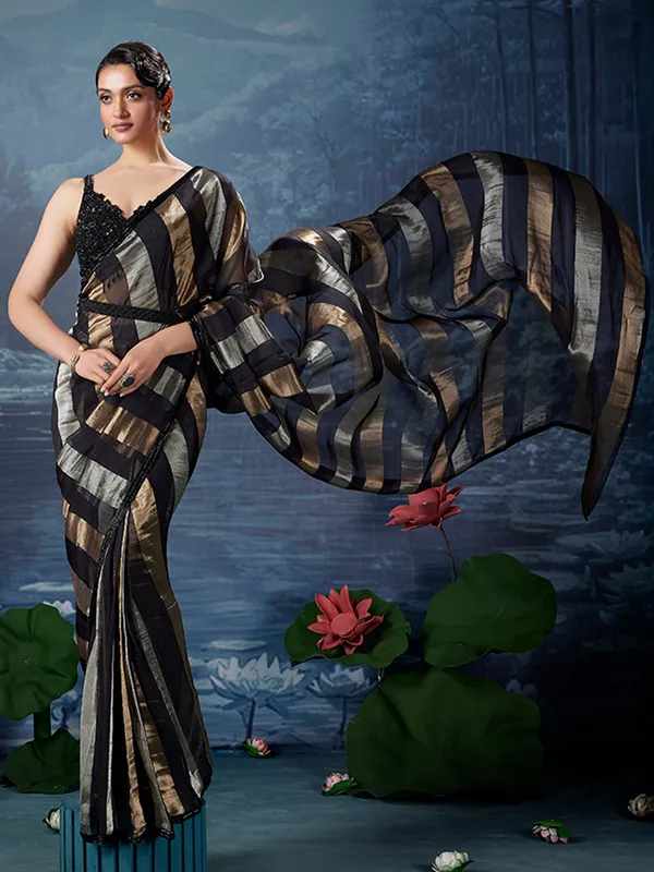 Black ready to wear silk saree for wedding celebration