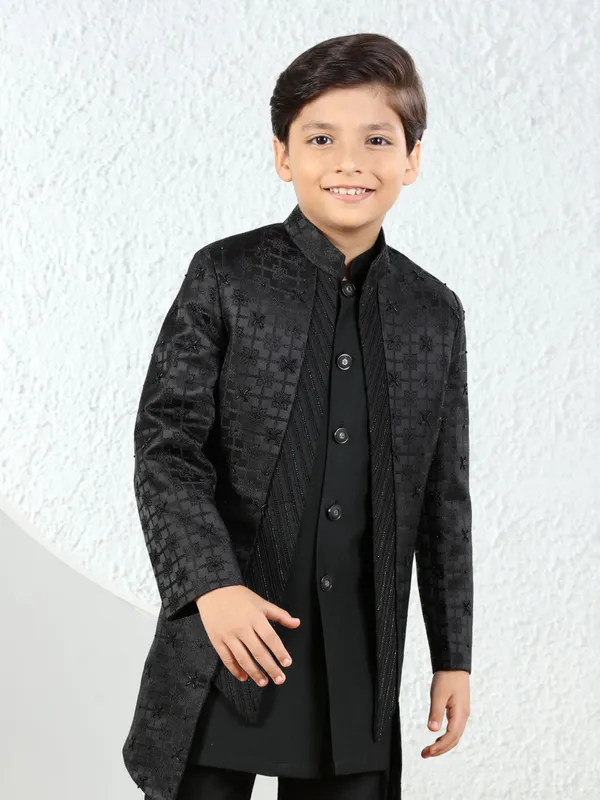 Black reception indowestern in silk