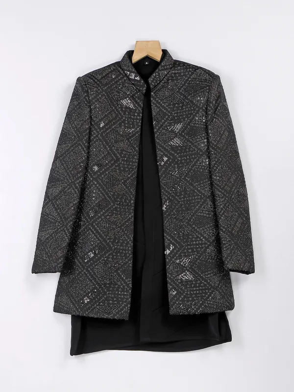 Black reception wear terry rayon indo western